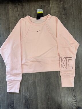 Nike Light Pink Cropped Crew Sweatshirt with Sleeve Logo